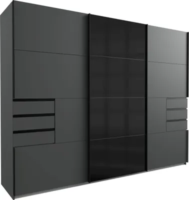 Image de Armoire à portes coulissantes - 270 x 208 cm - 6 tiroirs -Reproduction graphite mat - avec miroir