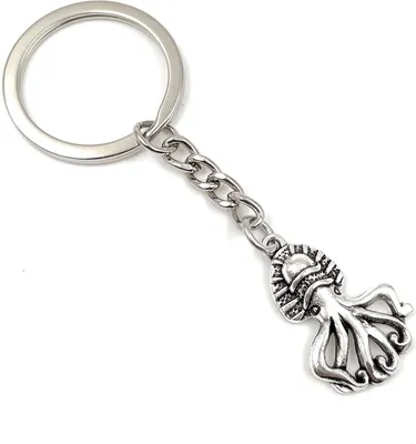 Produktbild von Onwomania Oktopus Krake Meer Tier Schlüsselanhänger Metall Glücksbringer in Alu Geschenkbox, ideal zum Verschenken