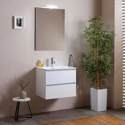 Immagine prodotto di Mobile bagno sospeso 60 cm salva spazio bianco effetto legno | Berlin
