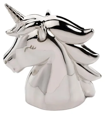 Einhorn-Sparbüchse, versilbert, 12x12x6 cm, für Kinder