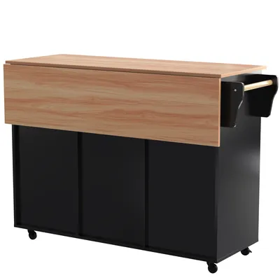 Produktbild von Flieks Servierwagen Kücheninsel mit 2 Schubladen, Küchentrolley Speisewagen mit Klappbar Arbeitsplatte, Küchenwagen mit Regal, 129x46-71x91.5cm
