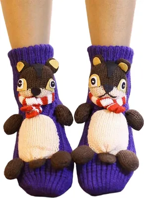 Produktbild von 1 Paar gestrickte Tier-Socken, Herbst/Winter, dick, warm, 3D-Tierpuppen-Stricksocken, wadenlang, Damen, dehnbar, für Zuhause, zum Schlafen auf dem Boden oder Teppich.
