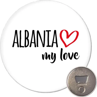 Produktbild von Huuraa Magnet Albania my love 59mm Kühlschrankmagnet rund Flaschenöffner Geschenkidee