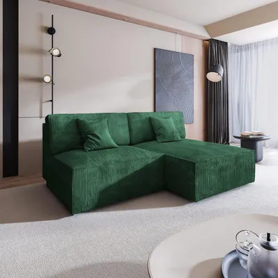 Produktbild von Masseno Ecksofa FIORO P mit Schlaffunktion L-Form, Sofa mit Bettkasten, Wohnzimmersofa, Couch, Soffa, Bettsofa, Couchgarnitur- Grün, POSO 14