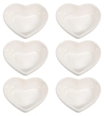 Produktbild von Weiße Herzförmige Keramische Dipschalen - Set von 6 Mini-Vorspeisentellern