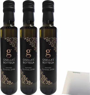 Produktbild von Gisellas Bottega Natives Olivenöl Extra 3er Pack (3x250ml Flasche) + usy Block