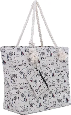 Produktbild von Große Strandtasche Shopper mit Reißverschluss - maritimes Design naturfarben