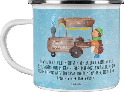 Produktbild von Mr. & Mrs. Panda Pott Igel Maronen - Eisblau - Geschenk, Duft, Haferl, Weihnachtsmarkt, Teetasse, becher emaille, Weihnachten, Tasse, Motivtasse, Kastanien