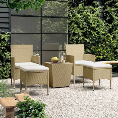 Obrázok produktu pre Maison Exclusive – 5-dielna záhradná bistro súprava z polyrotangu a tvrdeného skla, béžová