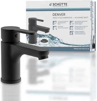 Produktbild von SCHÜTTE Waschtischarmatur Denver, Mischbatterie mit PopUp Ablaufgarnitur, Einhebelmischer Badezimmer, Wasserhahn Bad Schwarz matt