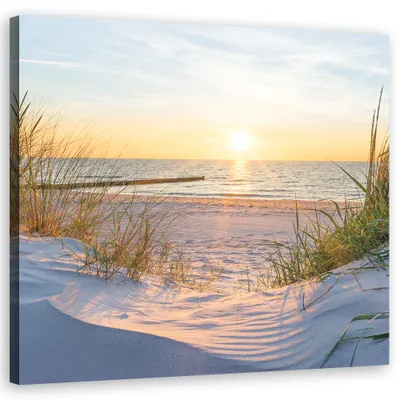 Produktbild von Leinwandbild Sonnenuntergang am Strand 40x40 Feeby Beige bild für die wand bereit zum aufhängen