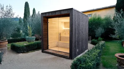 Produktbild von Saunahaus Weka Luua Cube inkl. 9 kW Ofen und integrierter Steuerung mit Ganzglastüre aus Klarglas Kein Montageaufwand