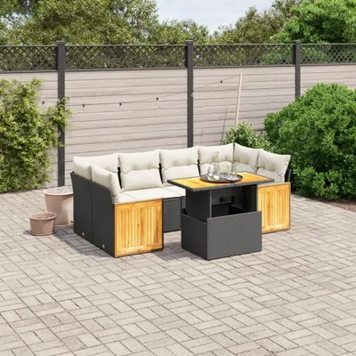 Produktbild von Design 7-tlg. Garten-Sofagarnitur mit Kissen Schwarz Poly Rattan, Gartenmöbel-Sets 2024 Neu