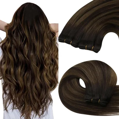 Obrázek produktu pro Příčesky z pravých vlasů, 50 cm, tmavě hnědé barvy, technika balayage, hmotnost 100 g