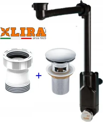 Image de Domotechnika | Siphon à encombrement réduit Spazio Bagno Nt - Noir satiné - Design moderne - Adapté aux personnes en fauteuil roulant - Rallonge entre le siphon et le bouchon pour plans de travail épais 55mm Ø32