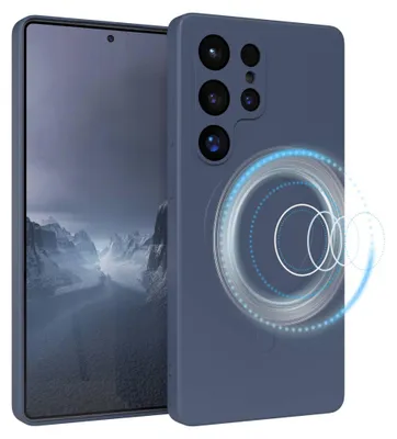 Produktbild von EAZY CASE - Silikonhülle magnetisch für Samsung Galaxy S25 Ultra, Hülle Silikon, weich stoßfeste Magnet Handyhülle, Schutzhülle mit Kameraschutz, TPU Bumper in Dunkelblau