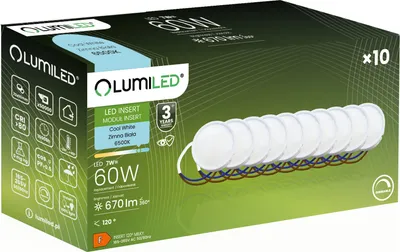 Zdjęcie produktu dla 10x Wkład do Opraw LED Żarówka Moduł INSERT Reflektor 7W = 60W 670lm 6500K Zimna 120° Ściemnialna LUMILED
