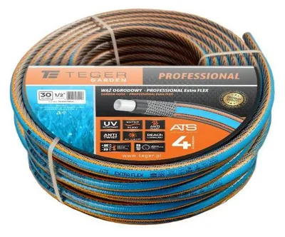 Obrázek produktu pro Zahradní hadice "PROFESSIONAL - EXTRA FLEX", průměr 1/2 palce, délka 30 metrů / TEGER