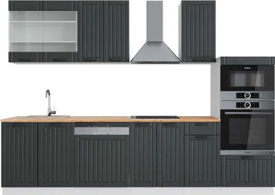 Produktbild von Küchenzeile Vicco Fame-Line Anthrazit Landhaus/Weiß 300 cm mit Hochschrank, AP Eiche, Model 42521