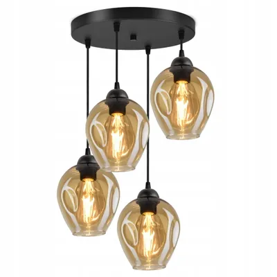 Obrázek produktu pro Luxolar Led závěsné světlo 4 plameny skleněné stínidlo medové barvy E27 60W - Stropní svítidlo obývací pokoj