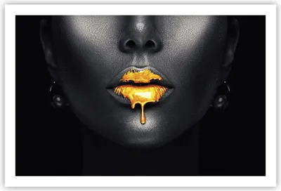 Produktbild von Poster - Poster ohne Rahmen - Gold Mund Schwarz - 91,5x61 cm - Wand Bild - Wanddeko - Wandbilder - Kunstposter - Wandposter - Bilder - Kunstdruck - Wanddekoration - Wandbild - P2XAA91x61-4460