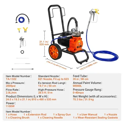 Productafbeelding van Airless Verfspuit - Verfspuitmachine - Verfspuiten Electrisch - 1100W - 2000 PSI - Diaphragm Spuitmachine