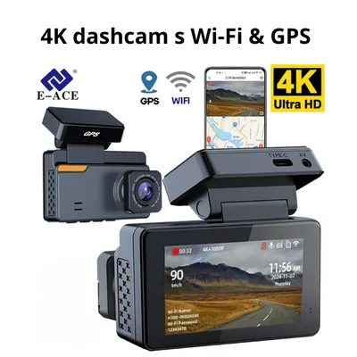 Obrázek produktu pro 4K dashcam s Wi-Fi & GPS – 170° širokoúhlý objektiv, noční vidění, 3″ IPS displej, cyklické nahrávání, parkovací režim + 64 GB karta