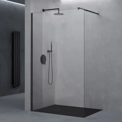 Immagine prodotto di doporro Parete Doccia Walk in 140 cm Vetro 10mm Anticalcare Trasparente H 200 con Barra Stabilizzatrice Regolabile e Profilo Nero Opaco - Bremen02K