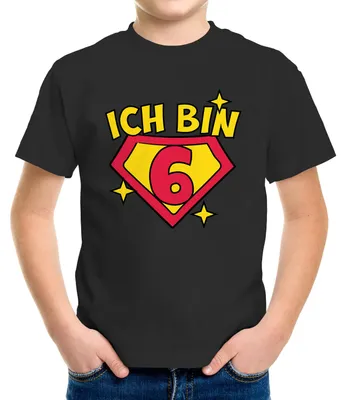 Produktbild von Kinder T-Shirt Superheld Superheldin Geburtstag Alter Motiv lustig Geburtstagshirt Geschenk für Jungen Moonworks® 6 Jahre schwarz 122-128 (7-8 Jahre)