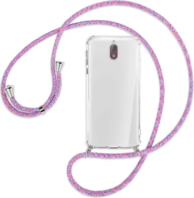 Produktbild von Handykette Backcover-Schutzhülle mit Band (Metall silberfarben) für Nokia 3.1 - lila/rosa/blau