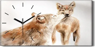 Produktbild von Wanduhr Uhr Wandbild Leinwand 60x30 Tiere roter Wolf mit Kinder Skizze - schwarze Hände