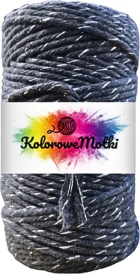 Produktbild von Makramee Garn Graphit mit Silberfaden 2mm 60m | Naturliche Stark, Baumwollgarn, Baumwollschnur, Perfekt für Basteln