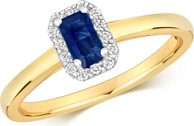 Produktbild von Funkelndes Feuer Edler 9 Karat (375) Gold Cluster Diamant Solitärring Brillant-Schliff 0.10 Karat HI - I1 mit Saphir, 51 (16.2); TRS292119KYRSL
