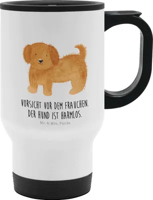 Produktbild von Mr. & Mrs. Panda Thermobecher Hund Flauschig - Weiß - Geschenk, To-Go-Becher, Hundebesitzer, Witzig, Frauchen, Hundeliebe, To Go, Kaffeebecher, thermosbecher, Hunde