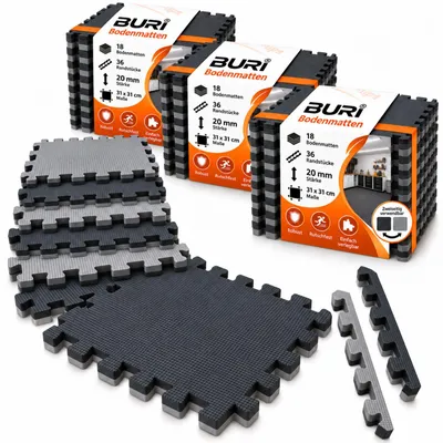Produktbild von Puzzlematten 20mm 54er Set 31x31cm Bodenschutzmatten Fitness Wendematte