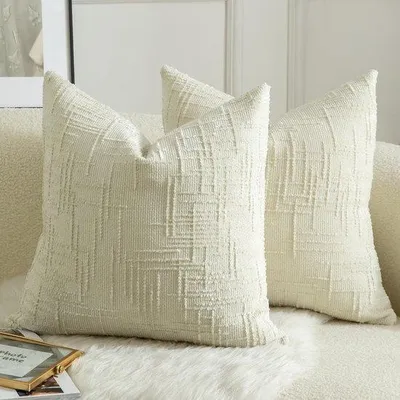 Produktbild von Unyqoos® Chenille-Kissenhüllen 2er-Set – Kissenbezüge mit Bambusknoten, verstecktem Reißverschluss, maschinenwaschbar