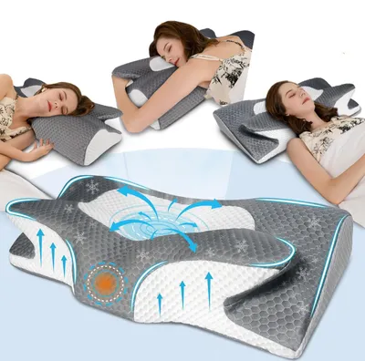 Produktbild von Orthopädisches Nackenstützkissen aus viskoelastischem Schaum - Ergonomisches Kopfkissen - Seiten-, Rücken-, Bauchschläfer
