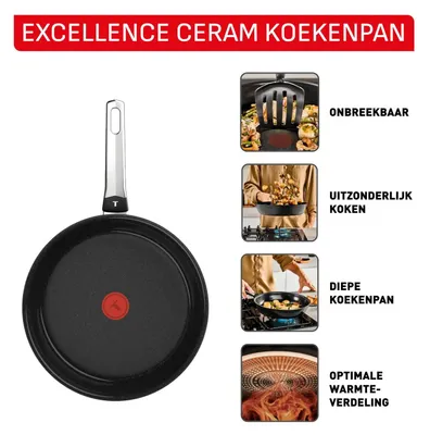 Produktbild von Tefal G20704, Rund, Allzweckpfanne, Schwarz, Keramik, Aluminium, Thermo-Punkt