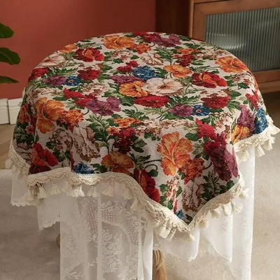 Productafbeelding van Rustieke tafelkleed voor camping, vintage tafelkleed, tafelkleed voor eettafel met franjes (140*140 cm)