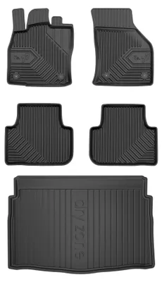 Image de Tapis en caoutchouc + bac de coffre pour Volkswagen Golf Sportsvan 2014-2020 (monospace, plancher bas) – 5 pièces, noirs, sur mesure