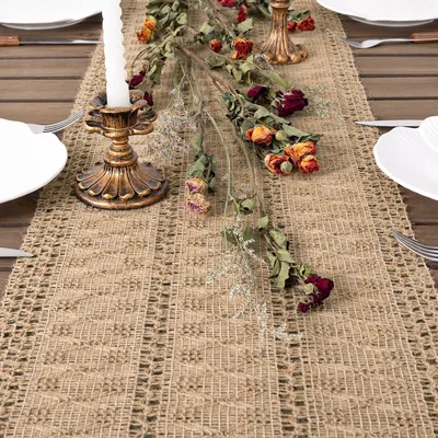 Produktbild von Herbst Tischläufer Braun 30x240cm Sackleinen Bauernhaus Klein Tischdecke Boho Makramee Tischläufer Tischabdeckung Table Runner Tischdeko Tisch Läufer für Hochzeits Party Küche Esstisch