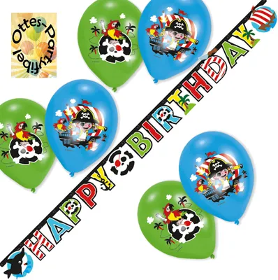 Produktbild von Seeräuber-Party-Set Dekoset  - Partykette Happy Birthday - Luftballons