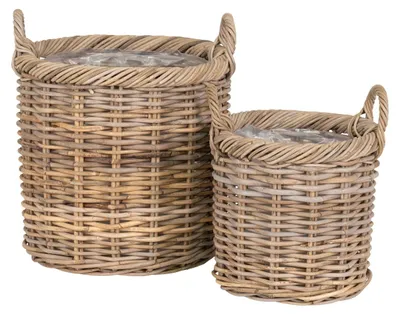 Produktbild von Set aus 2 runden Gili Körben aus natürlichem Kubu-Rattan mit Griffen - 30 und 40 cm