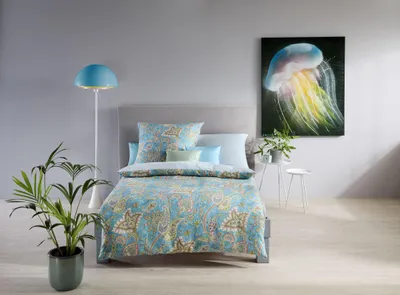 Produktbild von Fleuresse Halbleinen Bettwäsche 135x200 Paisley blau grün Wende 345062-2