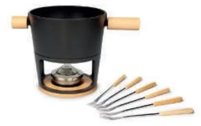 Käsefondue-Set, Holz und Gusseisen, Ø 21 cm, schwarz