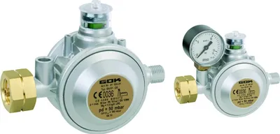 Produktbild von GOK Gewerberegler Kombi 50 mbar für bis zu 33 kg Gasflaschen, Variante:Mit Manometer