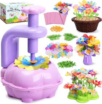 Productafbeelding van Meisjesspeelgoed, bloemenpers, knutselset voor kinderen 4 jaar, doe-het-zelf bloemen, knutselen, speelgoed met bloemenmachine, boeket
