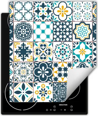 Produktbild von DarHaus Herdabdeckplatte 45x52 cm Anti Rutsch Matte Aufrollbar, Mosaik - blau