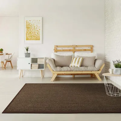 Image de tapis 100% sisal pur Tiger-Eye avec bordure colorée Tapis naturel brun foncé 160x230 cm