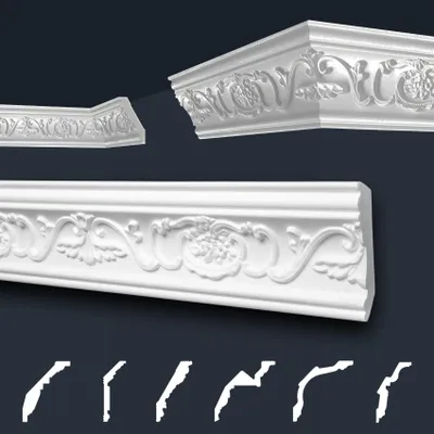 Immagine prodotto di Stucchi in gesso bianco con motivo, pannelli in polistirene espanso sagomati, modanature per soffitti della serie "B" di Marbet